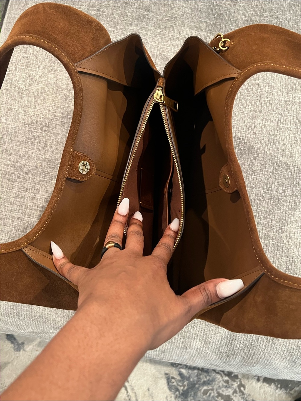 Coach Brown Suede Shoulder Bag with Gold Hardware - Picture 5 of 5